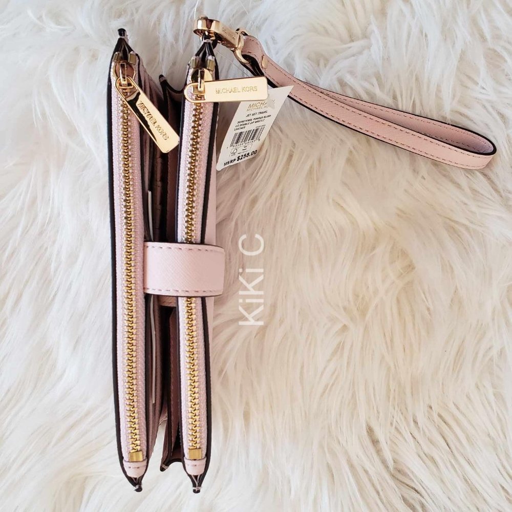 Michael Kors Jet Set Travel Double-Zip Wristlet powder blush 35F8GTVWOL - Picture 4 of 12